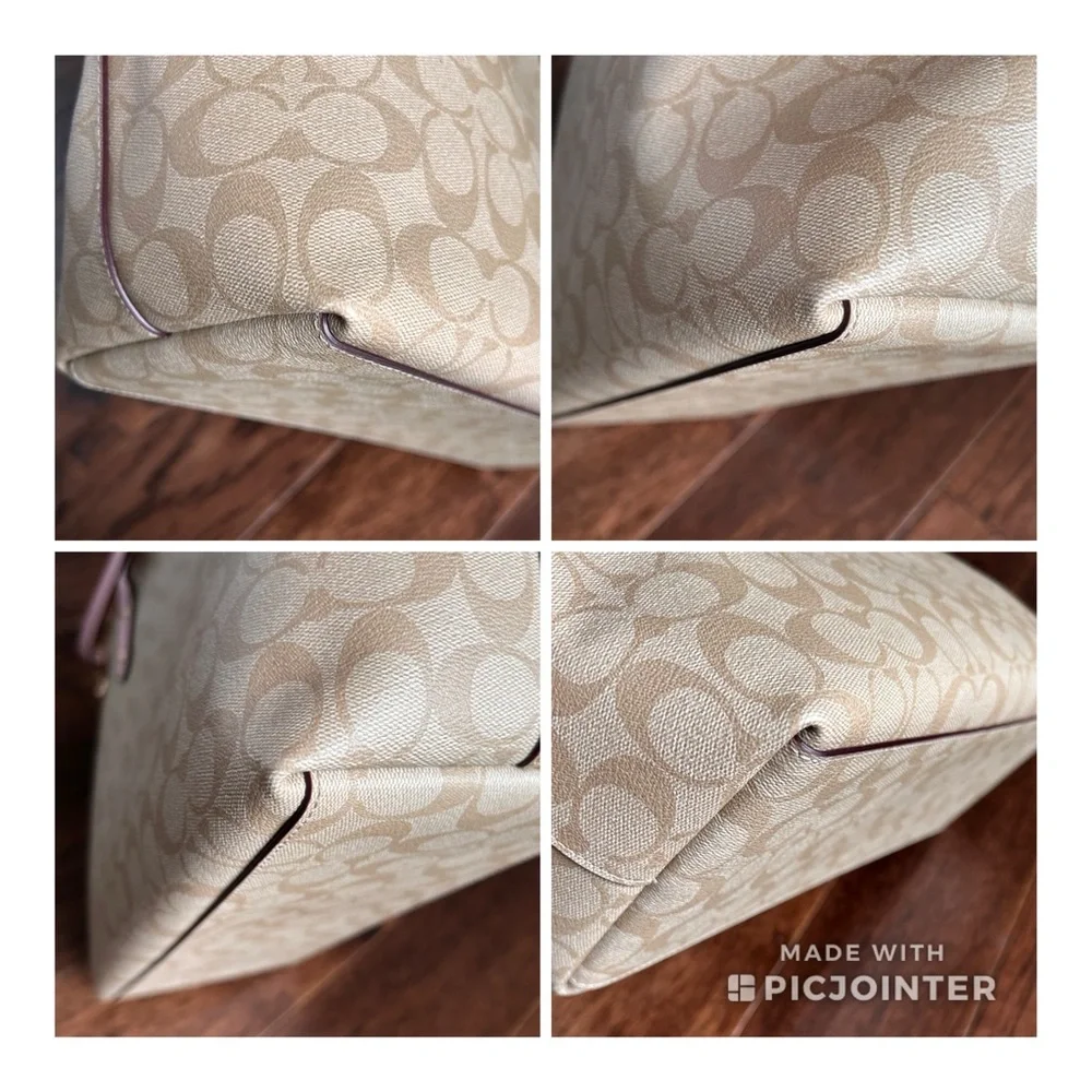 Coach 76636 signature town tote in light khaki and blossom pink - Picture 15 of 16